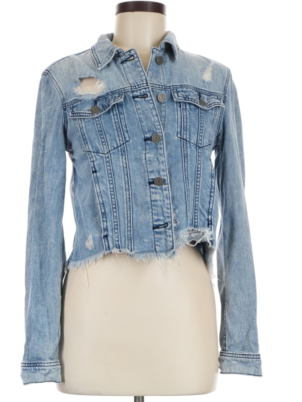 NWT Hidden Light Blue Distressed Denim Jacket - Women's Cropped Jean Jacket